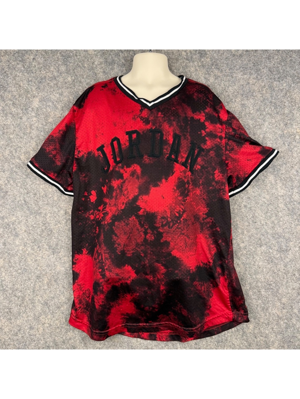 Nike Air Jordan #23 Shirt Red Black Pattern Sewn On Letters Youth Medium 239